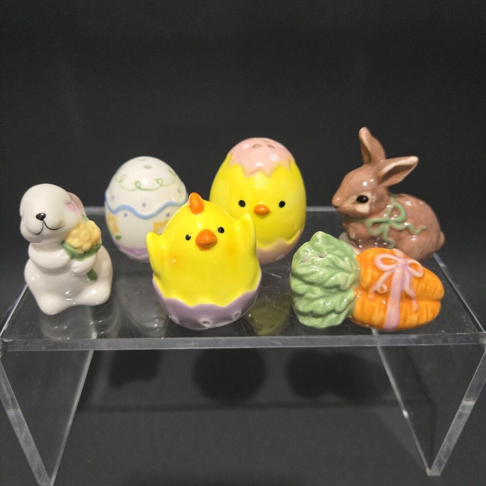 Cracker Barrel Salt Pepper Shakers Lot Bunny Eggs Chick Carrots Easter Set